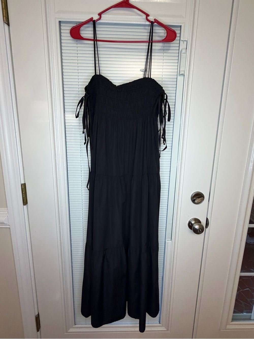Zara Black Midi Dress with Smocked Bodice and Thin Straps
